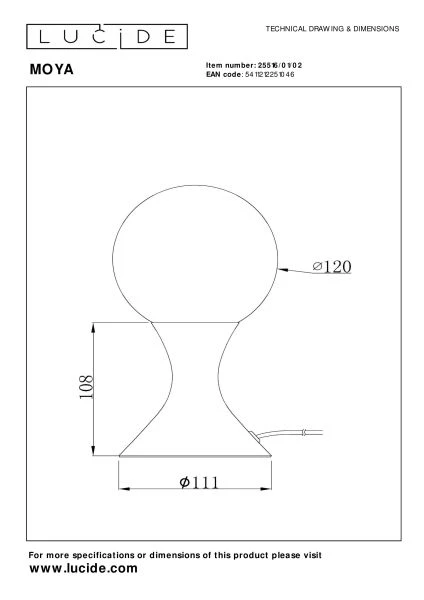 Lucide MOYA - Lampe de table - Ø 12 cm - 1xG9 - Or Mat / Laiton - technique